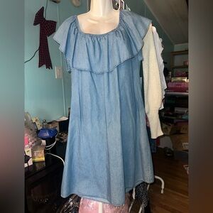 Passport Blue Off-Shoulder Chambray Dress